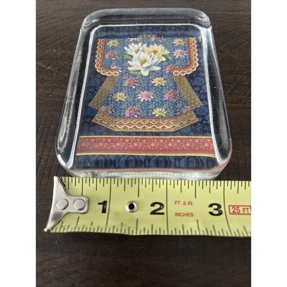 Punch Studio Glass Paperweight, Gold Foiled & Embossed Floral Kimono 4.25”h x 3” - Picture 4 of 5